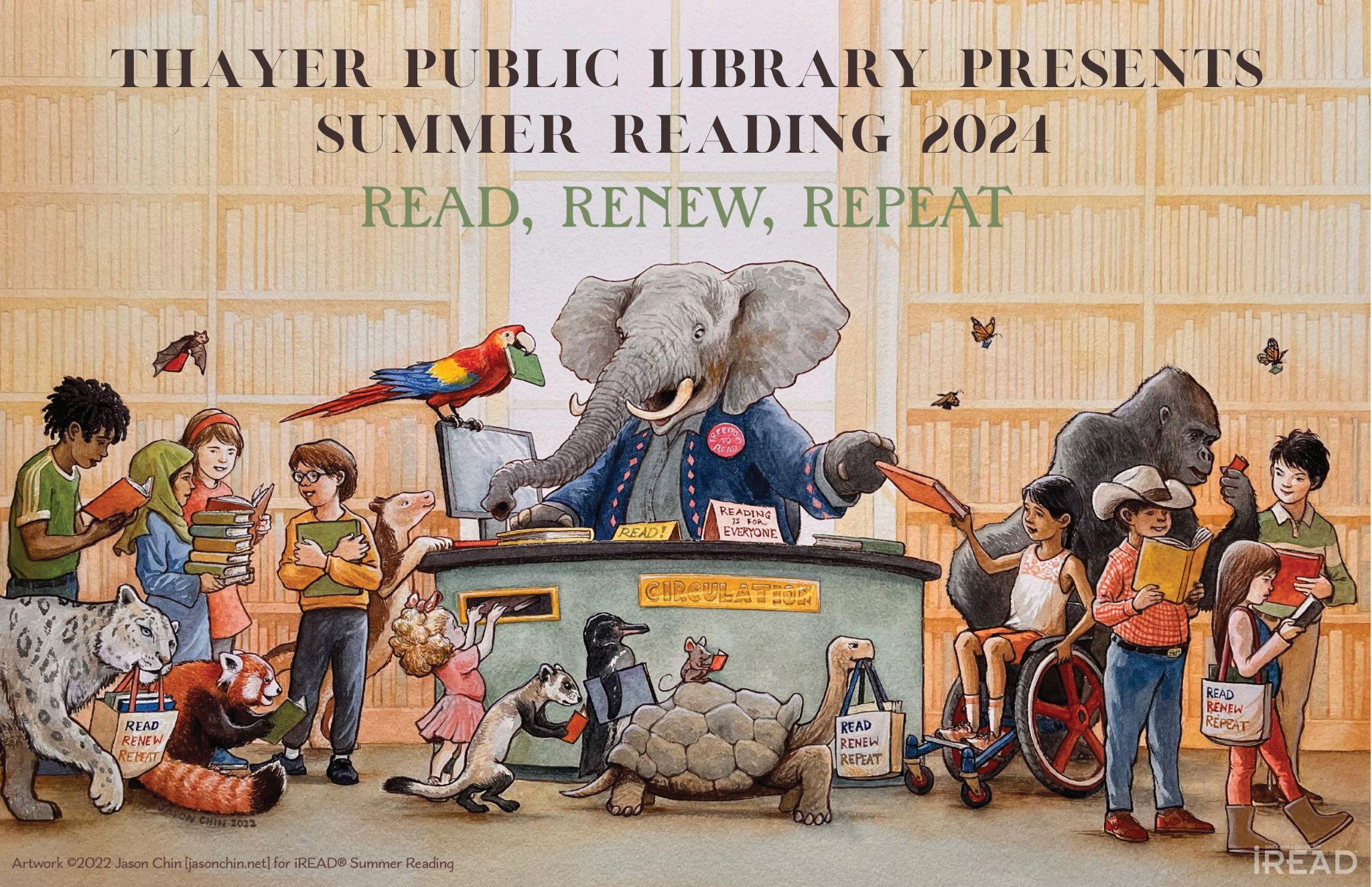 Summer Reading Image with Animals at Library purple01