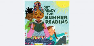 Woman and two children reading outdoors in the sunshine - multicultural